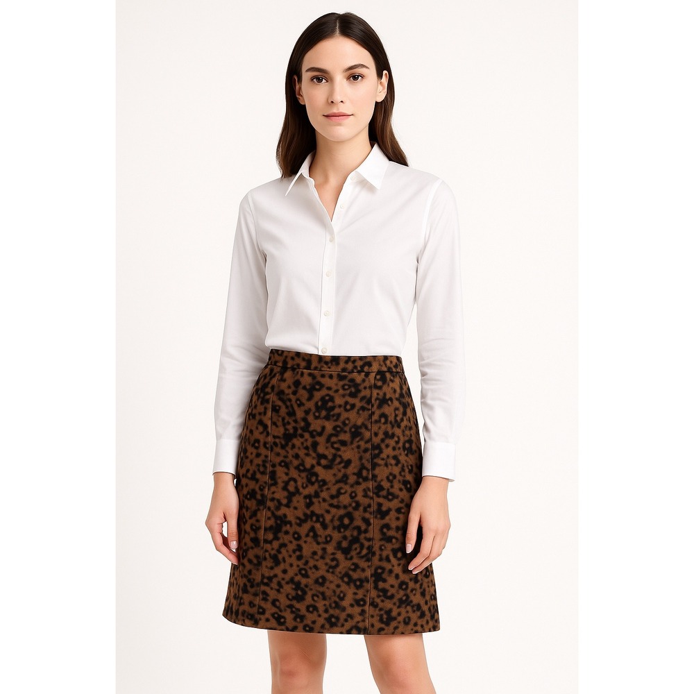 Akris Punto Abstract Print Wool Flared Skirt Brown/Black Size 10